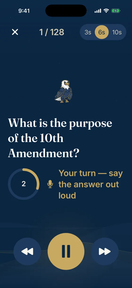 Car mode reading a civics question out loud